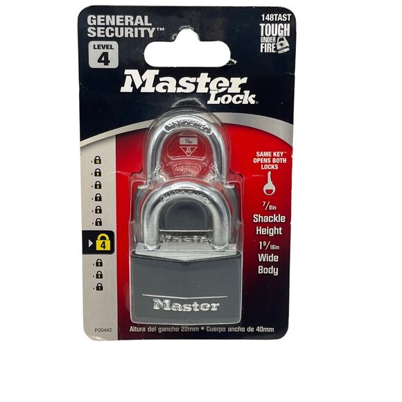 Master Lock General Security Padlocks 7/8" Shackle Height 1-9/16" Wide Body 2 pk - Picture 1 of 3